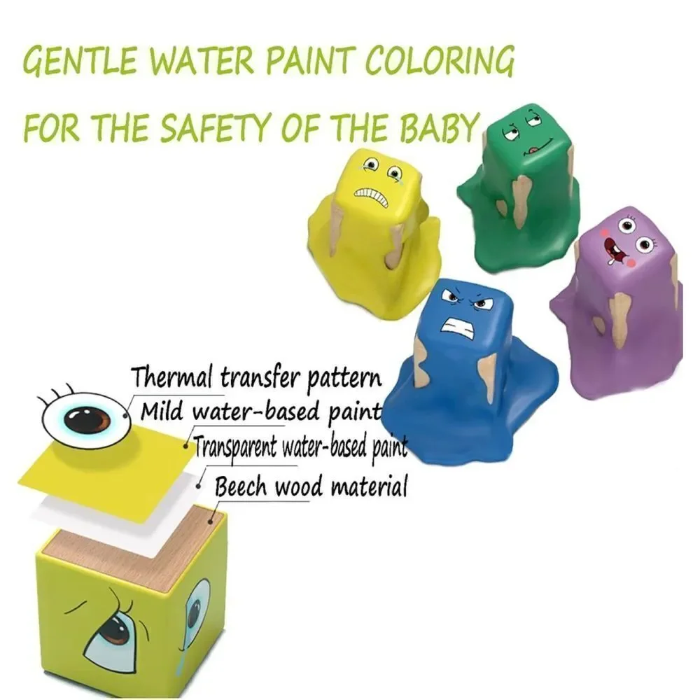 Face Change Cube Game, Wooden Expressions Matching Block Puzzles Building Cubes